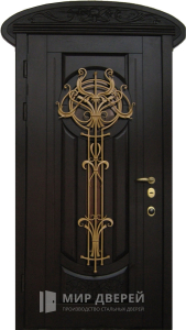 Арочная металлическая дверь с ковкой №53 - фото вид снаружи